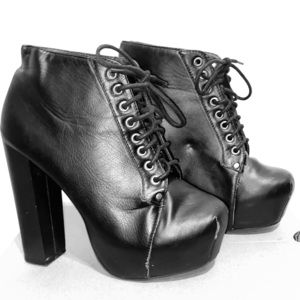 Black platform thick heel booties